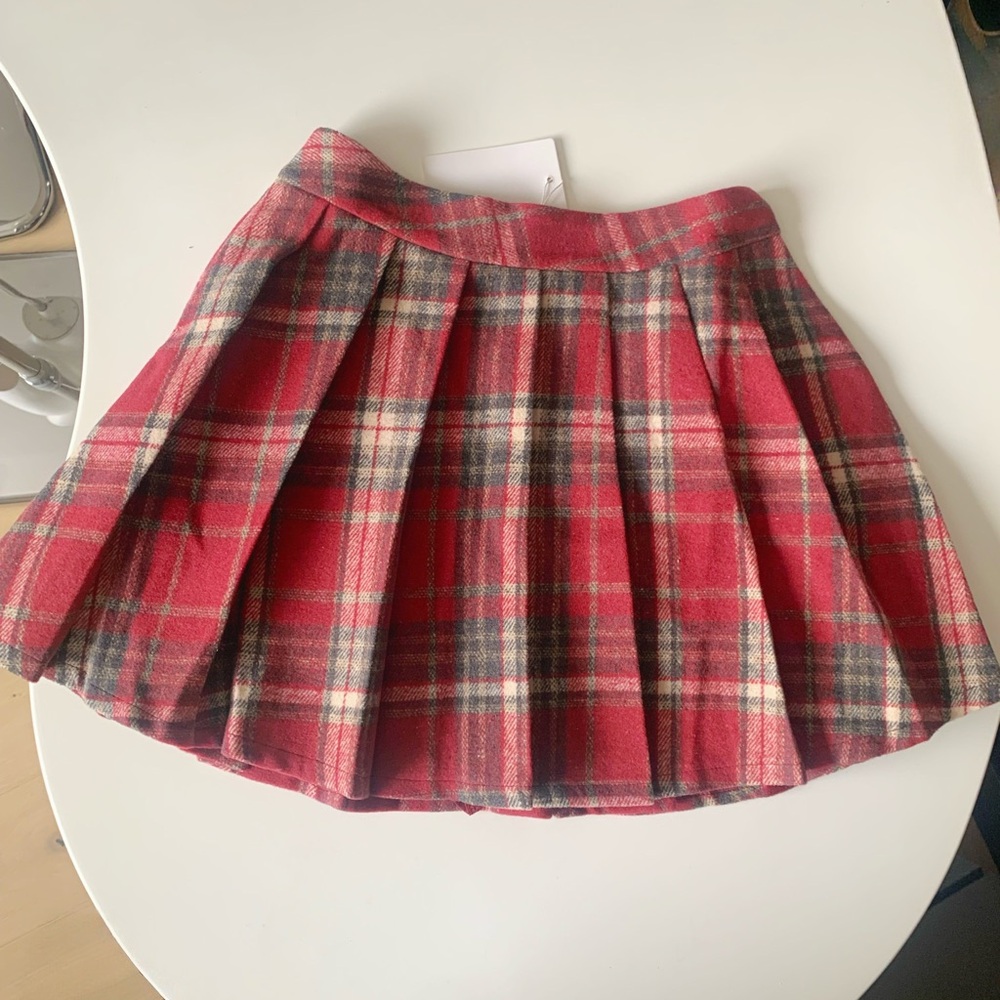 Red Plaid Pleated Skort Wool Feel Mini Skirt L